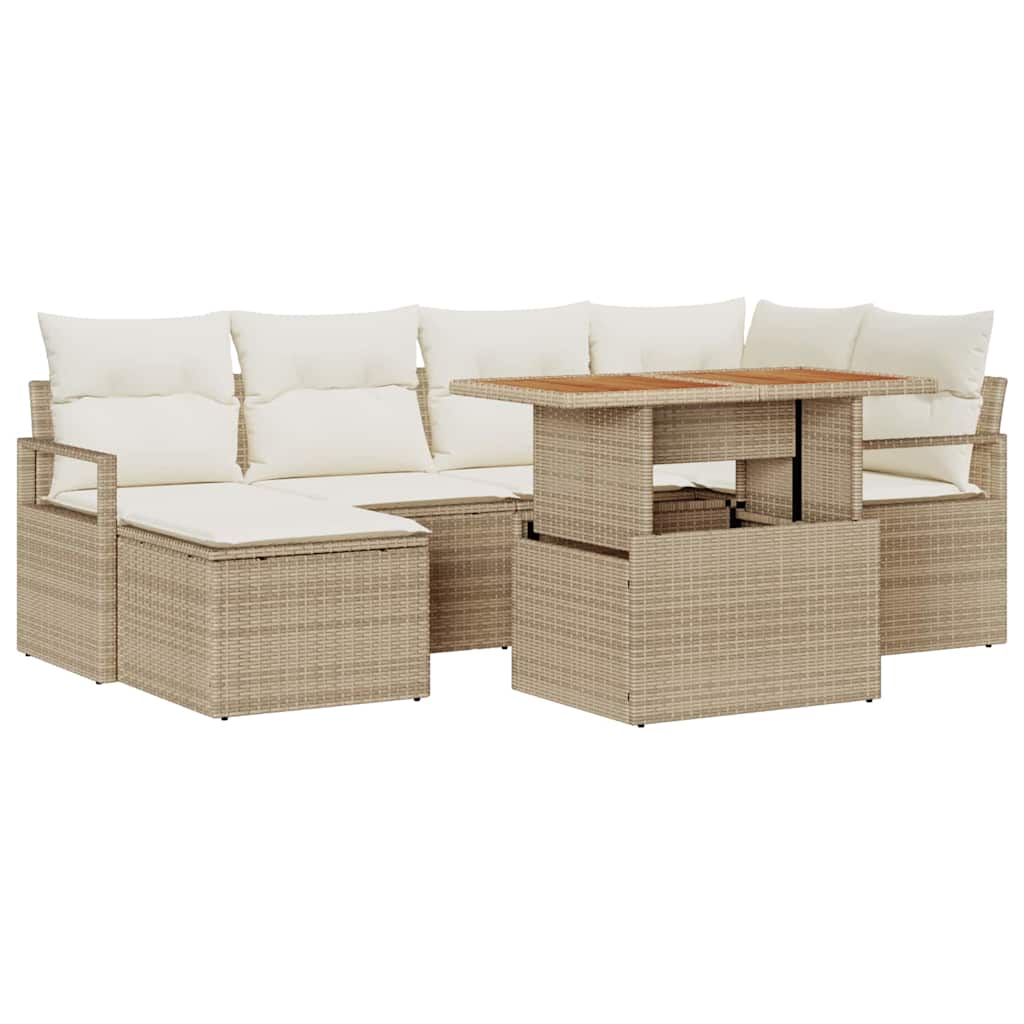 Garten-Sofa-Set mit Speicher 7 pcs Beige Poly Rattan